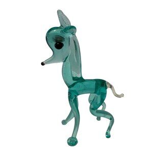Hand Blown Glass Horse Figurine Aquamarine Collectible 3"